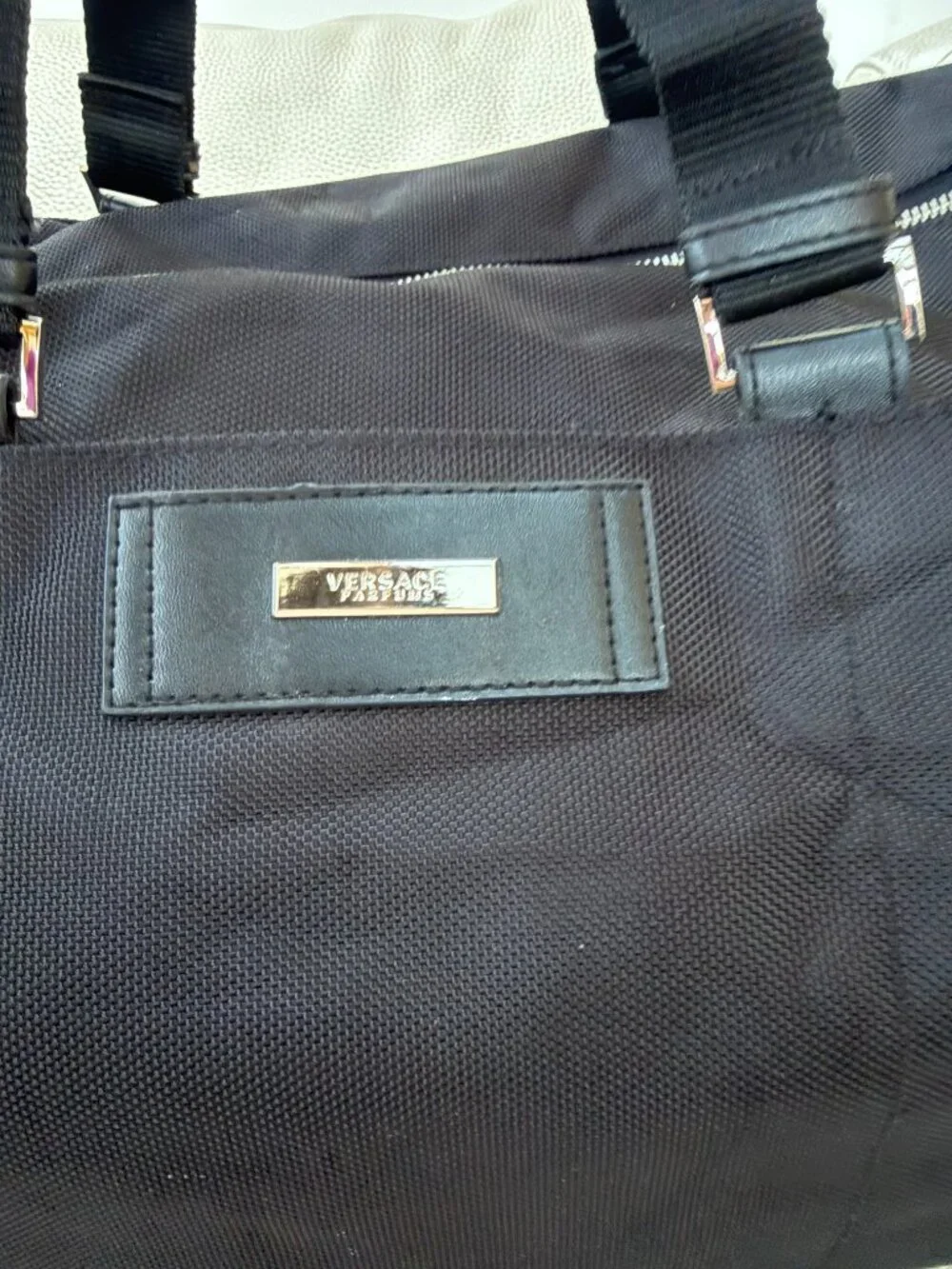 VERSACE PARFUMS BLACK NYLON DUFFLE BAG WEEKENDER TRAVEL CARRY ON NO STRAP